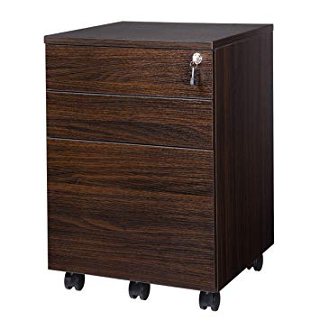 TOPSKY 3 Drawers Wood Mobile File Cabinet Fully Assembled Except Casters (Walnut Letter Size)