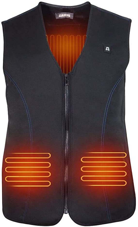 ARRIS Heated Vest, Hook and Loop Size Adjustable Heated Gilets for Men Women Motorcycling Hunting Fishing Hiking Camping, S-XXXL, Black