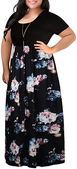 Nemidor Women's Chevron Print Summer Short Sleeve Plus Size Casual Maxi Dress