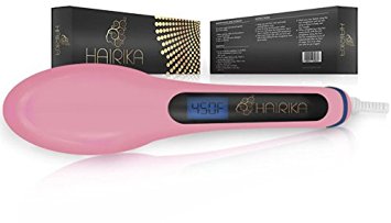 Hairika® Hair Straightener Brush Detangling Hair Brush Paddle for Faster and Styling Straightening Anti Static 29w with LCD Screen 110v-240v (Pink)