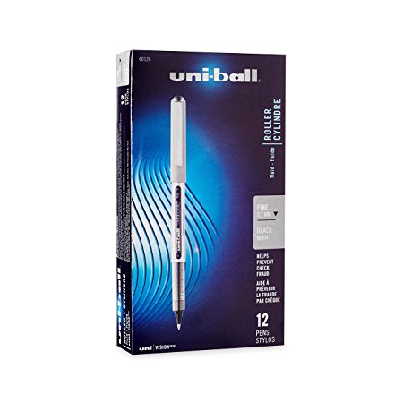 Uni-Ball Rollerball Stick Pens, Fine Point, Black Ink, 12-Count