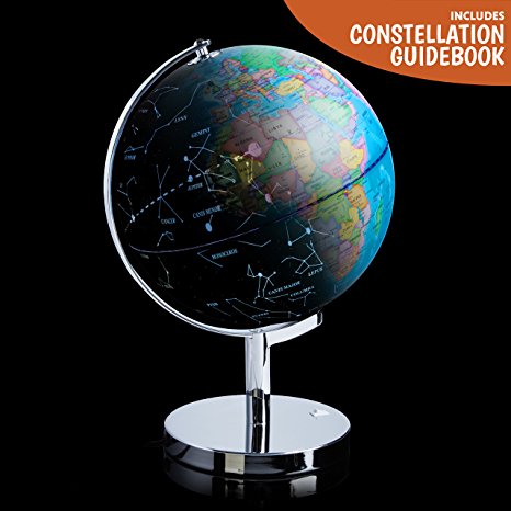 3-in-1 Illuminated World Globe – Night Light and Constellation Globe for Kids with World Map Interactive App and Illustrated Constellation Map Educational Toy