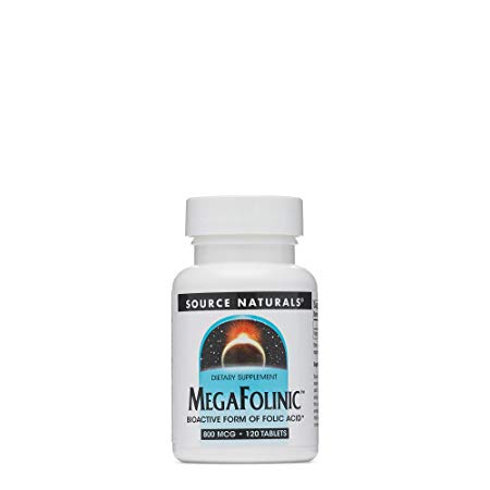 Source Naturals MegaFolinic 800mcg Bioactive Folic Acid, Brain & Cell Health - 120 Tablets