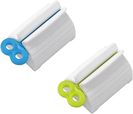 2pcs Rolling Tube Toothpaste Squeezer Toothpaste Seat Holder Stand for Bathroom Accessories（1Blue1Gree）