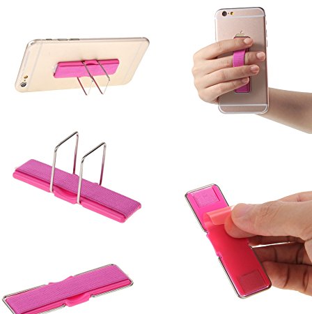 Elastic Finger Grip with Stand, Fone-Stuff® - Mobile Phone, iPhone. iPad Tablet and Kindle Holder in Pink