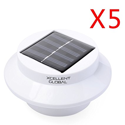 Xcellent Global 5 Pack 3 LED Solar Powered Energy Saver Fence Gutter Light Pathway Lamp with UV Light Keychain