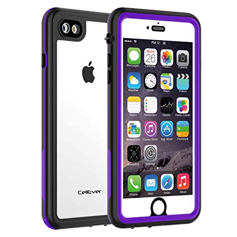 CellEver Clear iPhone 7/8 Case Waterproof Shockproof IP68 Certified SandProof Snowproof Full Body Protective Transparent Cover Fits Apple iPhone 7 and iPhone 8 (4.7") - KZ Purple