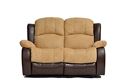 Classic and Traditional Brush Microfiber and Bonded Leather Recliner Loveseat (Hazelnut)