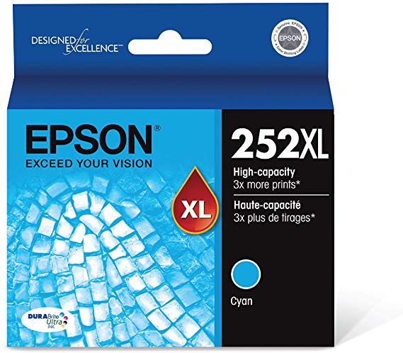 Epson T252XL220 252XL WorkForce WF-3620 3640 7110 7210 7610 7620 7710 7720 Ink Cartridge (Cyan) in Retail Packaging