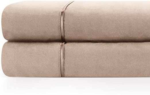 Zen Home Luxury Flat Sheet (2-Pack) - 1500 Series Luxury Brushed Microfiber w/ Bamboo Blend Treatment - Eco-friendly, Hypoallergenic and Wrinkle Resistant - Cal King - Taupe