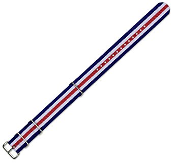 18mm Military MoD Ballistic Nylon G10 Watch Band - Navy with White & Red stripes