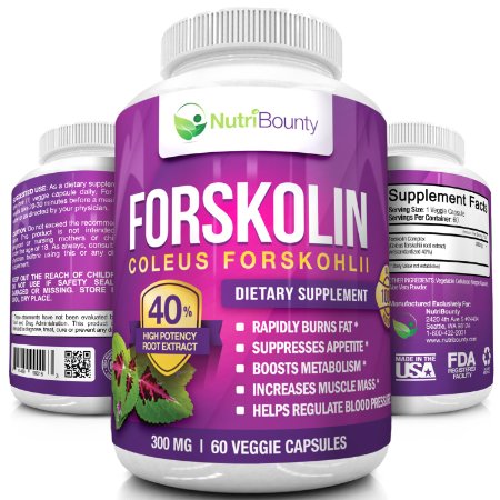 40 Pure FORSKOLIN 300mg per Capsule  Highest Grade Coleus Forskohlii Standardized Root Extract for Weight Loss  Made in USA by NutriBounty  60 Veggie Capsules