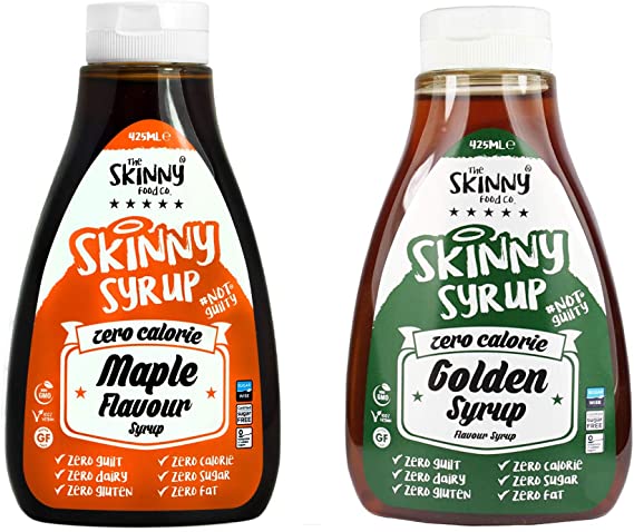 Skinny Foods Syrup Twin Pack SW Maple Syrup - Golden Syrup Dessert Topping Sugar Free Zero Calories Guilt Free Sauce