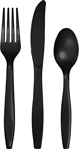 Creative Converting Touch of Color Heavy Duty 24 Count Plastic Cutlery Assortment Set, Includes Fork/Spoon/Knife, Black Velvet