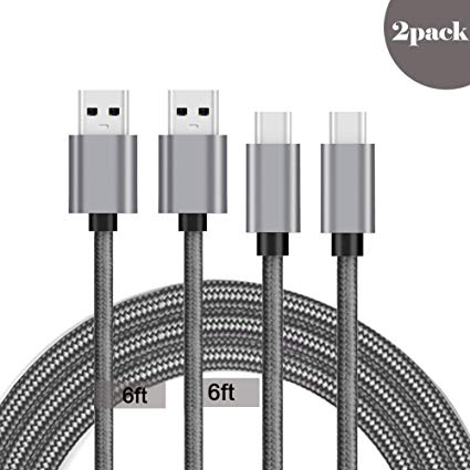 USB Type C Fast Charging Cable,USB C Cable Quick Charge［2-Pack 6.6 FT］Nylon Braided Phone Charger Cords for Samsung Galaxy S10 S9 S8 Plus,Note 9 8,LG V30 V20 G6 G5,Google Pixel,Nintendo Switch(Grey)