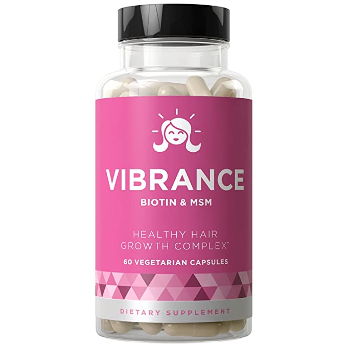Vibrance Hair Growth Vitamins - Grow Strong Hair Faster, Improve Thickness, Stimulate Length, Beautiful Locks - Biotin & OptiMSM - for All Hair Types - 60 Vegetarian Soft Capsules