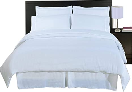 Royal Hotel's Solid White 600-Thread-Count 4pc Queen Bed Sheet Set and 3pc Duvet-Cover-Sets 100-Percent Cotton, Sateen Solid, Deep Pocket
