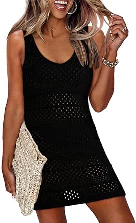 Dokotoo Womens Swimwear Cover Ups 2024 Summer Crochet Hollow Out Knit Bathing Suit Beach Dresses