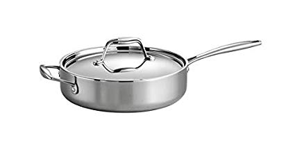 Tramontina 80116/058DS Gourmet Stainless Steel Induction-Ready Tri-Ply Clad Covered Deep Saute Pan, 3-Quart, NSF-Certified, Made in Brazil