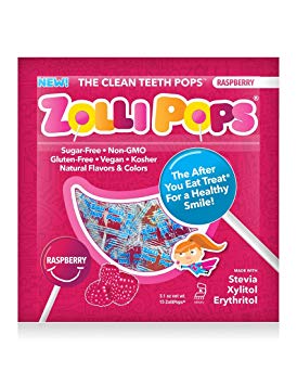 Zollipops The Clean Teeth Pops, Anti Cavity Lollipops, RASPBERRY, 15 Count