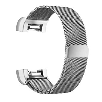 Fitbit Charge 2 Band, Reignet Milanese Loop with Unique Magnet Lock,Stainless Steel Replacement Accessory Bracelet Band for Fitbit Charge 2 band/Charge 2 Bands/Fitbit Charge 2 - Silver