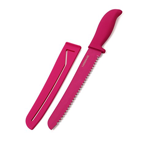 Farberware Resin Bread Knife with Sheath, 8-Inch, Dark Pink