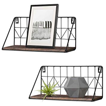 Mkono 2 Set Floating Shelves Wall Mounted Rustic Metal Wire Storage Shelves for Picture Frames, Collectibles, Decorative Items, Great for Living Room, Office, Bedroom, Bathroom, Kitchen, 11.5 Inches