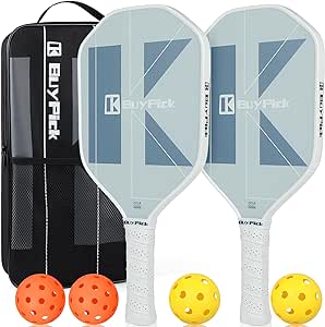 Pickleball Paddles Set of 2, USAPA Approved Carbon Fiber Surface Paddles with Anti-Slip Sweat-Absorbing Grip &16MM Racket, Light Pickleball Set with 2 Pickleball Paddle 4 PE Balls& 1 Bag