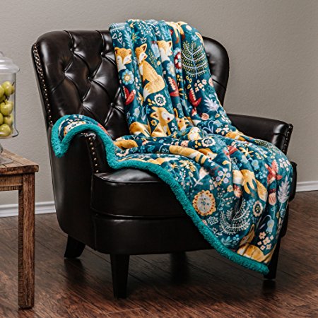 Chanasya Super Soft Ultra Plush Gold Fox Teal Blue Navy Bright Vibrant Color Print Sherpa Bed Couch Sofa Microfiber Throw Blanket( 50" x 65")- Blue Fox Lover