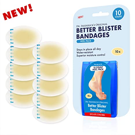 Dr. Frederick's Original Better Blister Bandages - 10 ct Heel Pack - Waterproof Hydrocolloid Bandages for Foot, Heel Blister Prevention & Recovery - Blister Pads