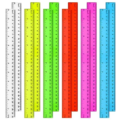 12 Inch Kids Ruler Clear Plastic Rulers for Kids School Supplies Home Office, Assorted Colors Ruler with Centimeters and Inches, Straight Shatterproof Rulers Standard Ruler School Ruler (24)