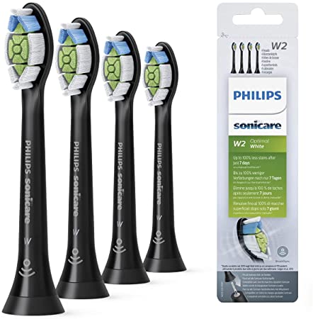 Philips Sonicare W2 Optimal White Standard Sonic Toothbrush Heads, HX6064/11, 4-pack, Click-On, BrushSync Mode Pairing, Black