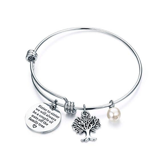 CJ&M Sister Bangle Bracelets Jewelry - Sister to Sister We Will Always Be, A Couple of Nuts from the Family Tree,Gift for Sister