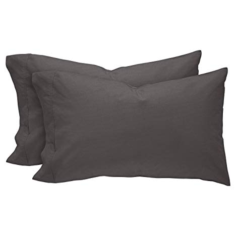 Rivet Easy Care, Percale Cotton, Envelope Closure Pillowcases, Standard, Graphite, Set of 2