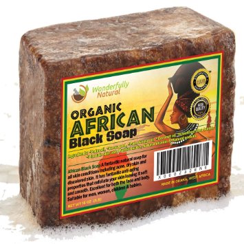 #1 Organic African Black Soap - 1lb (16oz) Best for Acne Treatment, Eczema, Dry Skin, Psoriasis, Scars, Dermatitis, White Heads Pimples, Anti-fungal Face & Body Wash, Raw Handcrafted Beauty Scrub Bar