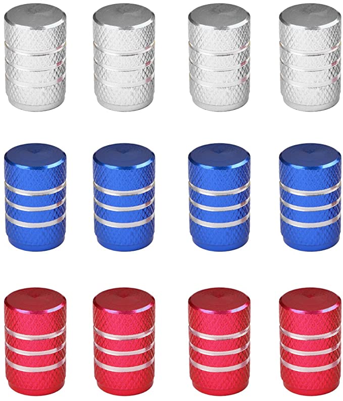 Tire Valve Cap - Pack of 12 Aluminum Automotive Valve Stem Cover, Well Sealed, for Car, Bicycle, Motorcycle, Truck, etc. (Style 3, Mix Colors)