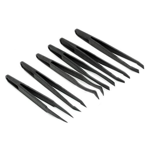 TOOGOO(R) 6PCS Precision Tweezer Set Plastic Anti Static Tool Kit Size 1/2/3/5/6/8 each one(Black)