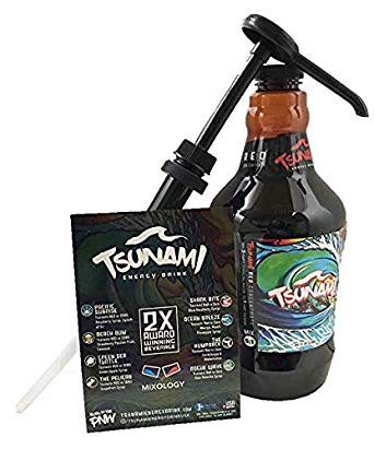 Tsunami Energy Drink Concentrate 64 Ounces with Pump and Mixology Recipe Card. Concentrate is Equivalent to 45 Cans of 8.4 Ounces