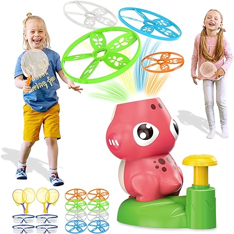 USHINING Flying Disc Launcher Toy, Sports & Outdoor Toys Pop-up Flying Saucer for Kids Stem Feet Hand and Eye Coordination Backyard Toys for Boys and Girls Age 3-10 Years Old(Pink)