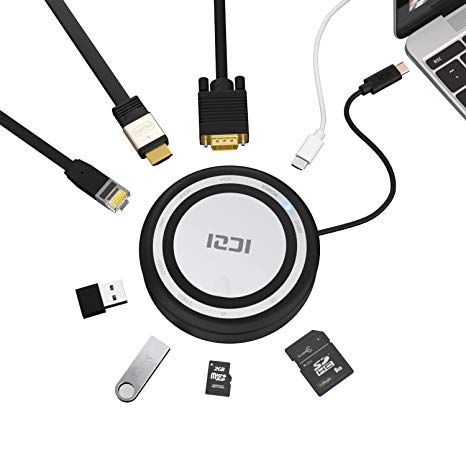 USB C Hub, ICZI 8-in-1 Multifunction USB Hub Type C Adapter, VGA HDMI Dual Display with Type C Charging Port, 2 USB 3.0 Ports, Ethernet Port, TF/SD Card Reader for MacBook Pro 2017, HP Spectre X360