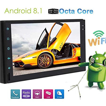 EinCar Android 8.1 OS Octa Core 7 inch Car Audio for Universal Double Din Car Stereo in Dash GPS Navigation 32GB ROM 2GB RAM WiFi RDS Mirror Link FM AM Bluetooth Audio Video (No DVD)