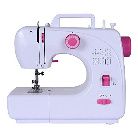 Costway Sewing Machine, Portable Multifunction Crafting Mending Machine, Sturdy Household Serger Sewing Machine (16 Built-in Stitch Without Sewing Kit)