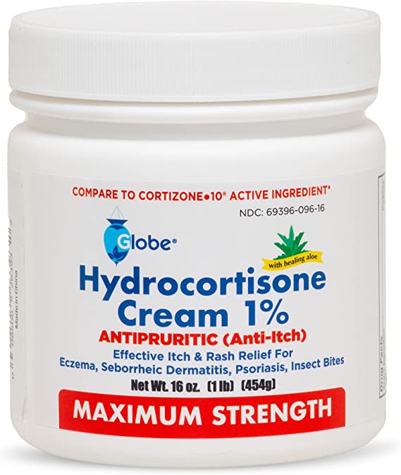 Globe Hydrocortisone Maximum Strength Cream 1% w/ Aloe, 16 oz, Anti-Itch Cream for Redness, Swelling, Itching, Rash & Dermatitis, Bug/Mosquito Bites, Eczema, Hemorrhoids & More, 16 oz Jar