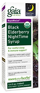 Gaia Herbs Black Elderberry NightTime Syrup, 5.4-Ounce Bottle