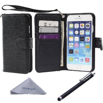 iPhone 6s Plus/6 Plus Flip Case, Wisdompro Premium PU Leather 2-in-1 Protective [Folio Wallet] Case with Credit Card Holder/Slots & Wrist Lanyard for Apple 5.5" iPhone 6/6s Plus (Black with Lanyard)