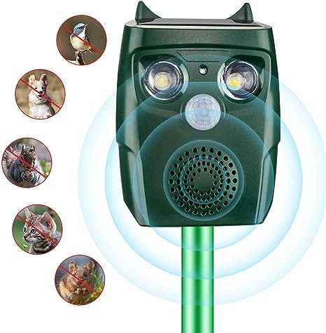 Ultrasonic Animal Pest Repeller, Animal Deterrent, Solar Powered Animal Deterrent with Motion-Sensor and Flashing Light Waterproof Indoor Outdoor Use