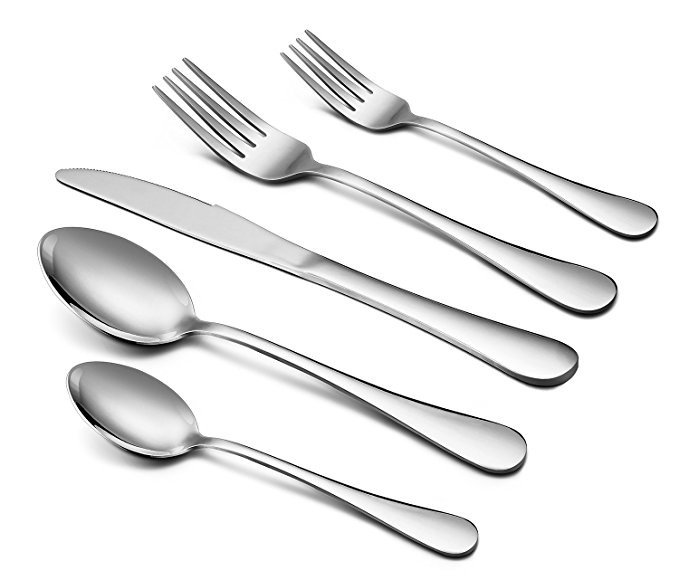 Silverware Set, 40-Piece Flatware Set, E-far Stainless Steel Utensil Set Service for 8, Dinner Knives/Forks/Spoons, Simple & Classic Design, Mirror Finish & Dishwasher Safe