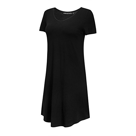 OThread & Co. Women's Plain Short Sleeves Nightgown Loose Fit Sleepwear Nightshirt Dress