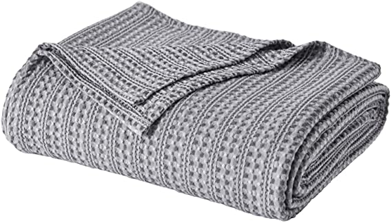 PHF Cotton Waffle Blanket Yarn Dyed Weave Bed Texture Home Decor Softness Comfort All-Season King Size Grey