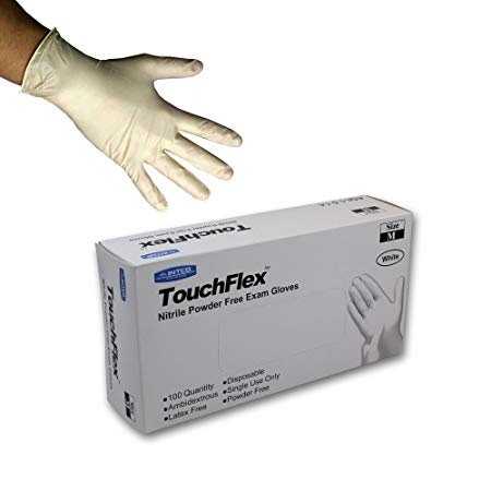 Touchflex Disposable White Nitrile Gloves - Latex & Powder Free - Boxed x100 (Extra Large)